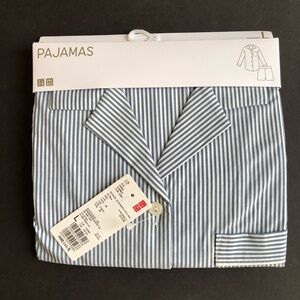Uniqlo Blue & White Striped Pajama Set 100% Cotton Long Sleeve Shorts Size L NWT